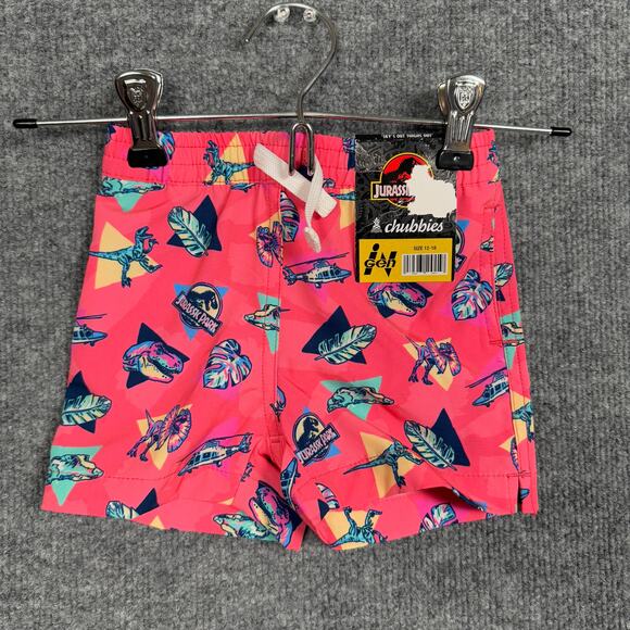 Chubbies Kids 12-18 The Raptor Trainers Swim Trunk Pink Jurassic Park Drawstring - Picture 3 of 10